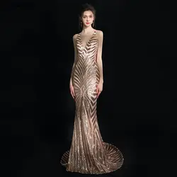 Vestidos de graduacion 2019 V образным вырезом Спагетти ремень Сексуальная Русалка Шампанское золотой шар платье длина плюс размеры galajurken дешевые