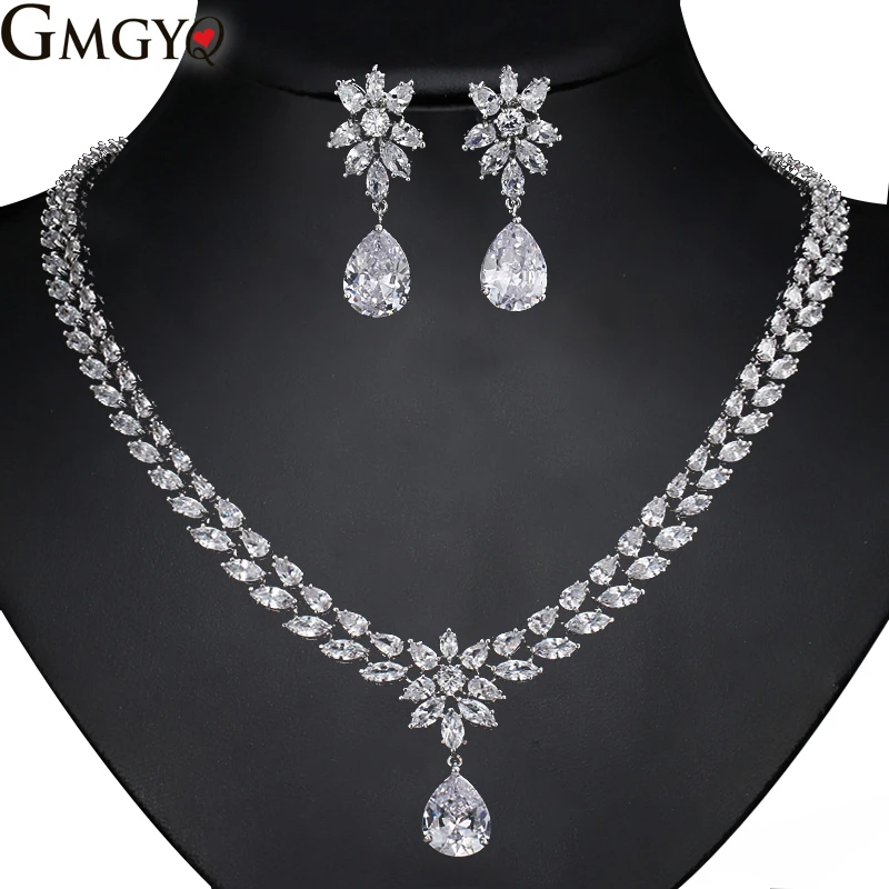 GMGYQ Kleur Beste Kwaliteit Блестящий Кристалл Zirkoon Oorbellen En Kettng Sieraden набор трууюрк банкетные