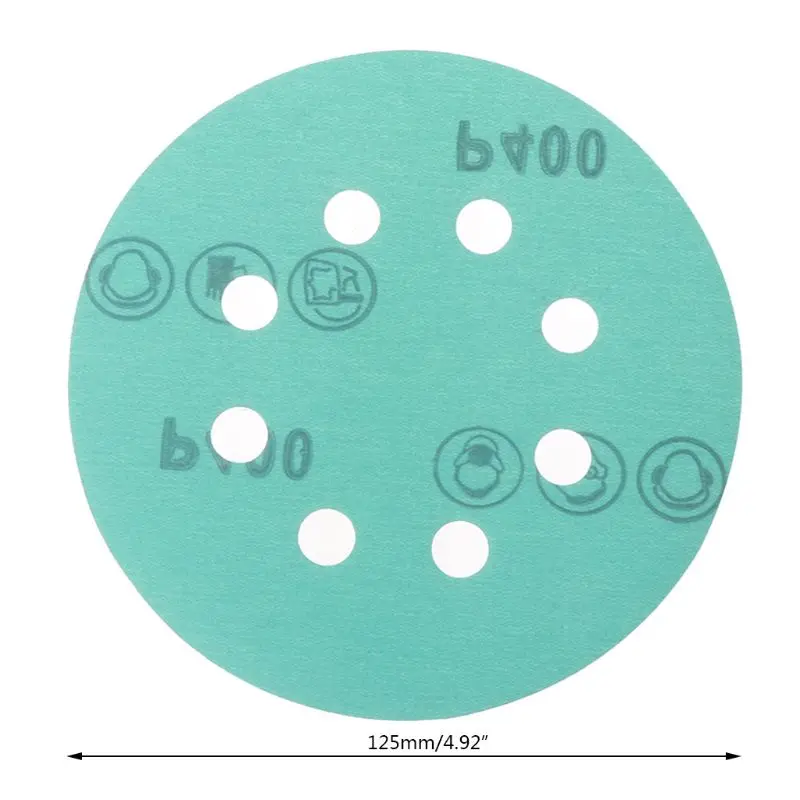 10 шт. Профессиональный противозасорный 125 мм наждачная бумага 5 "полиэфирная пленка шлифовальный диск влажный и сухой крюк и петля