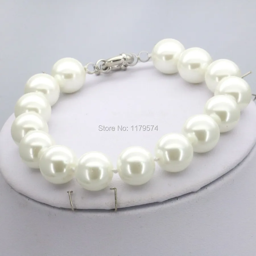 Women Girls 10mm White Round Shell Pearl Beads Necklace Bracelet Earrings Sets Jewelry - Image 5