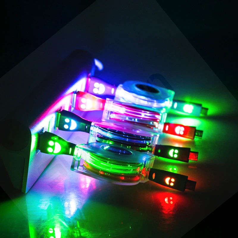 Retractable LED Micro USB Cable Multi Color 1M Light