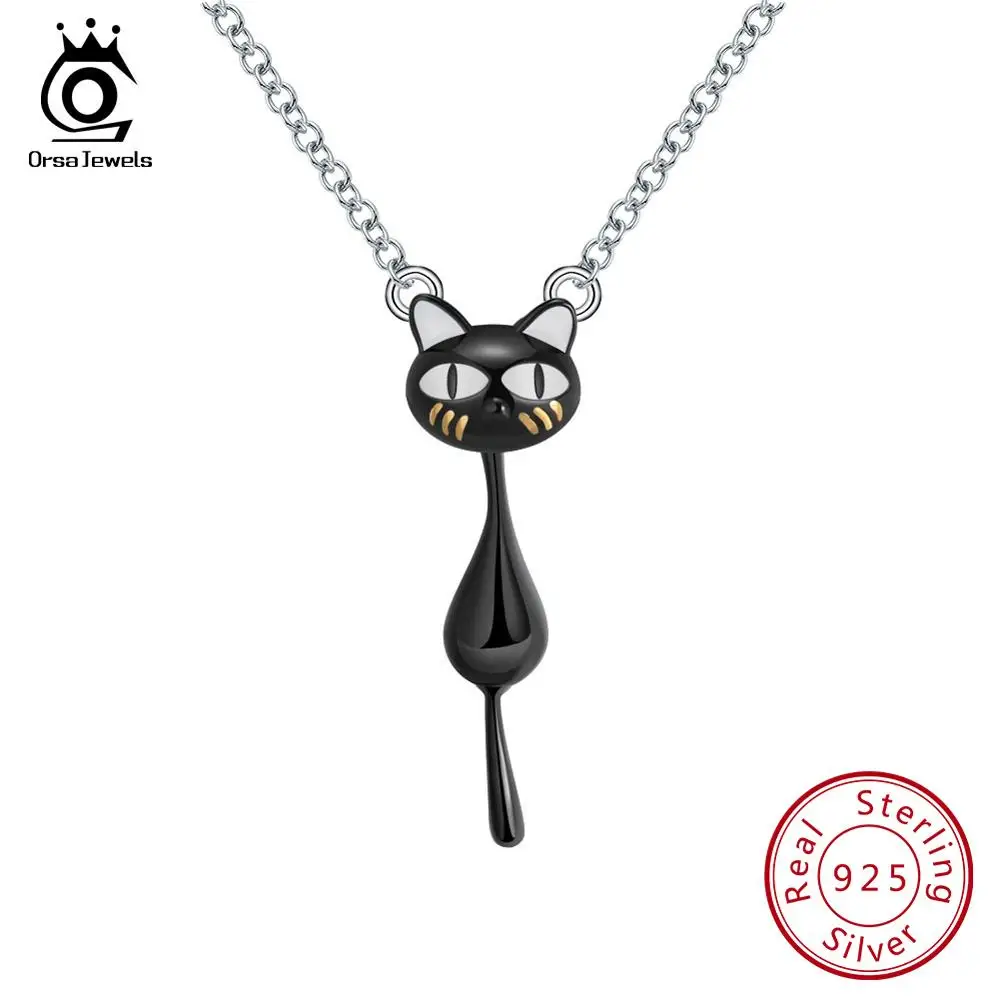 ORSA JEWELS Оригинальный Женский Черный кот наркоман хвост ожерелья из настоящего