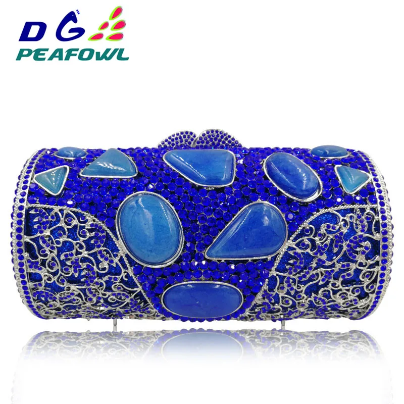 Blue Women Clutches Bag Silver Diamonds Wedding Evening Bags Gold