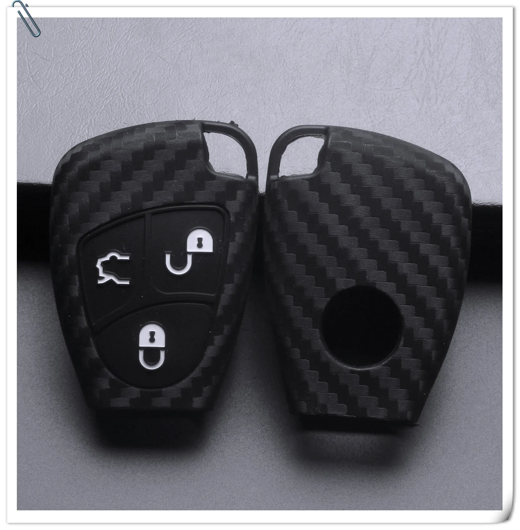 Keyforkess 3/4 pulsanti custodia portachiavi in Silicone a distanza per Mercedes Benz B C E ML S CLK CL 2B copertura portachiavi in fibra di carbonio Car Styling -