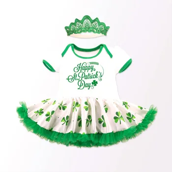 

StPatrick's Festival Girl Clothes Sets Newborn Spring Summer Green 100% Cotton Happy Stpatrick Day Clothing Dress+Headwear Sets