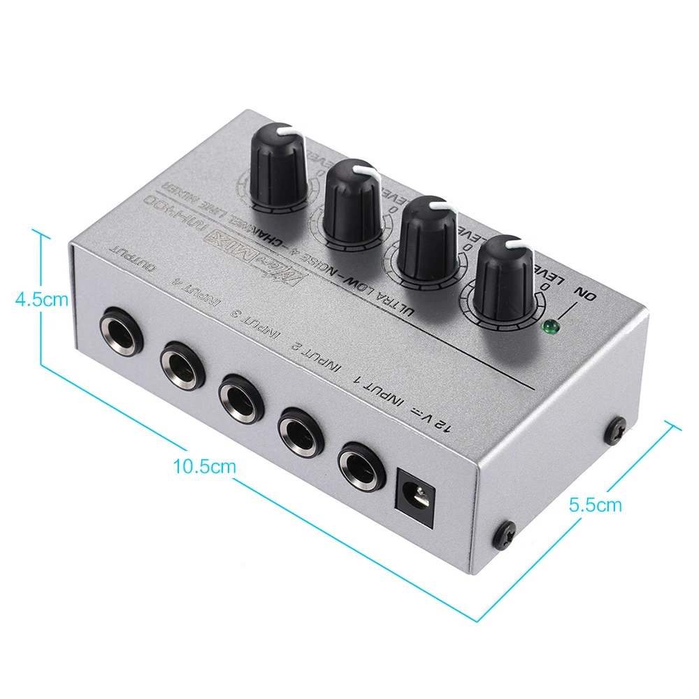 MX400 ультра-компактный низкая Шум 4 Каналы линии моно аудио микшер с Мощность адаптер