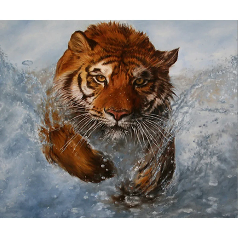 

5d diamond painting living room tiger leopard cross stitch round diamond 35*30cm