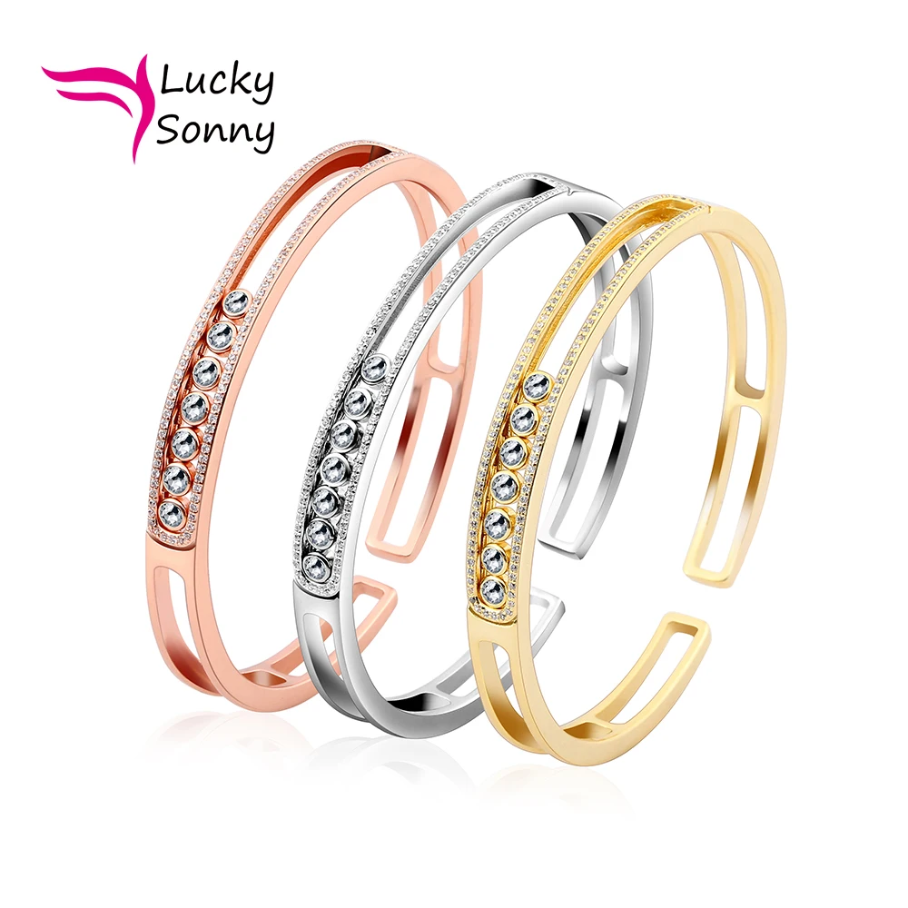 

Must Have Luxury Silver Bracelet For Women Solid 925 Sterling Silver Cuff Bangle Moving Stunning CZ Bracelet & Bangles For Gift