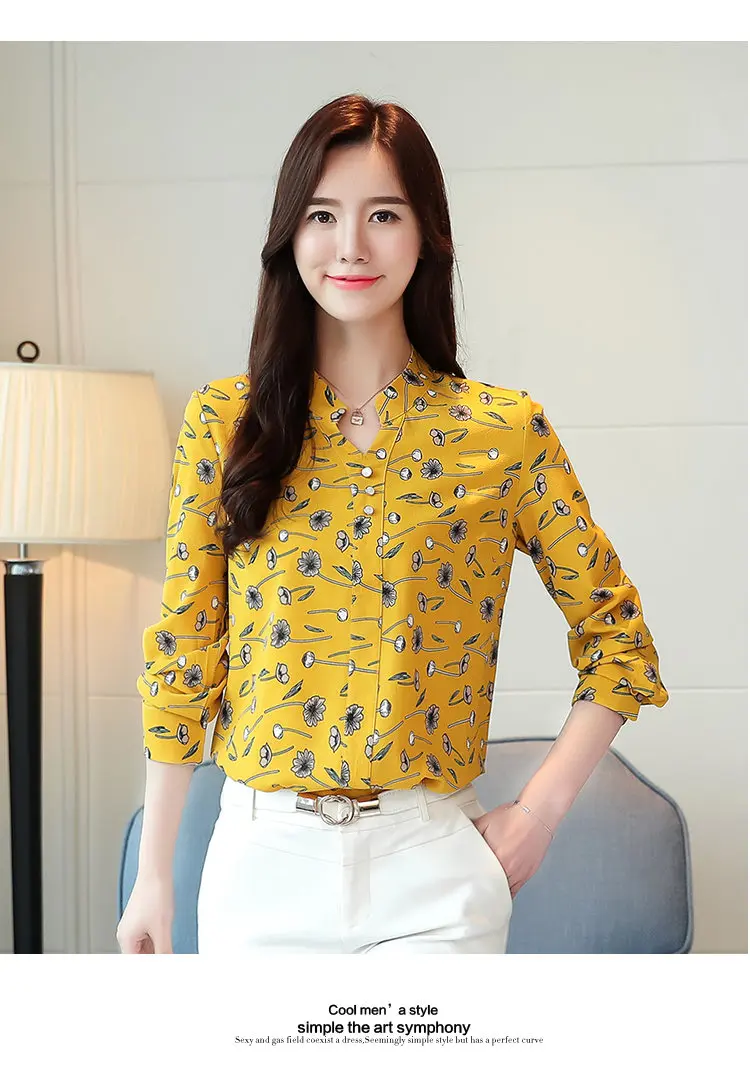 2019 New Autumn Chiffon Blouse Women Ladies Shirts Floral Print Blusas Mujer V-neck Long Sleeve Shirt Women Tops Plus Size (10)
