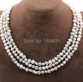 

Pearl Bib Necklace Three Strands Pearl Necklace Multi Strand Pearl Natural White Potato Pearl Choker Necklace Costume Necklace