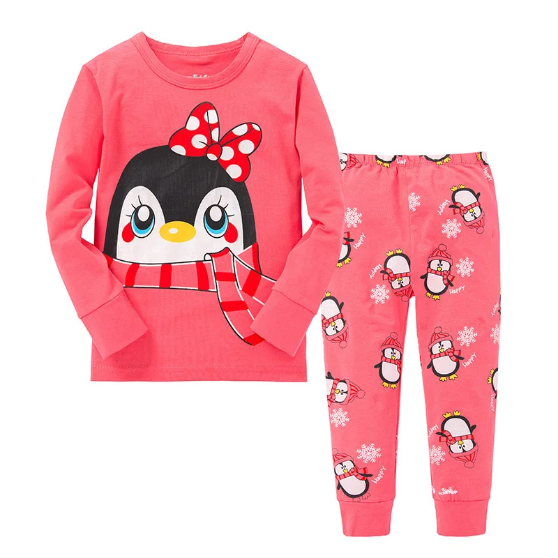 2016 new penguin kids pajamas Autumn And Winter pajamas Long sleeve sleepwear girl 100 cotton