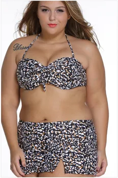 

Free shipping Plus Size Animal Print Tie Front Bandeau Skirt Swimwear LC41818