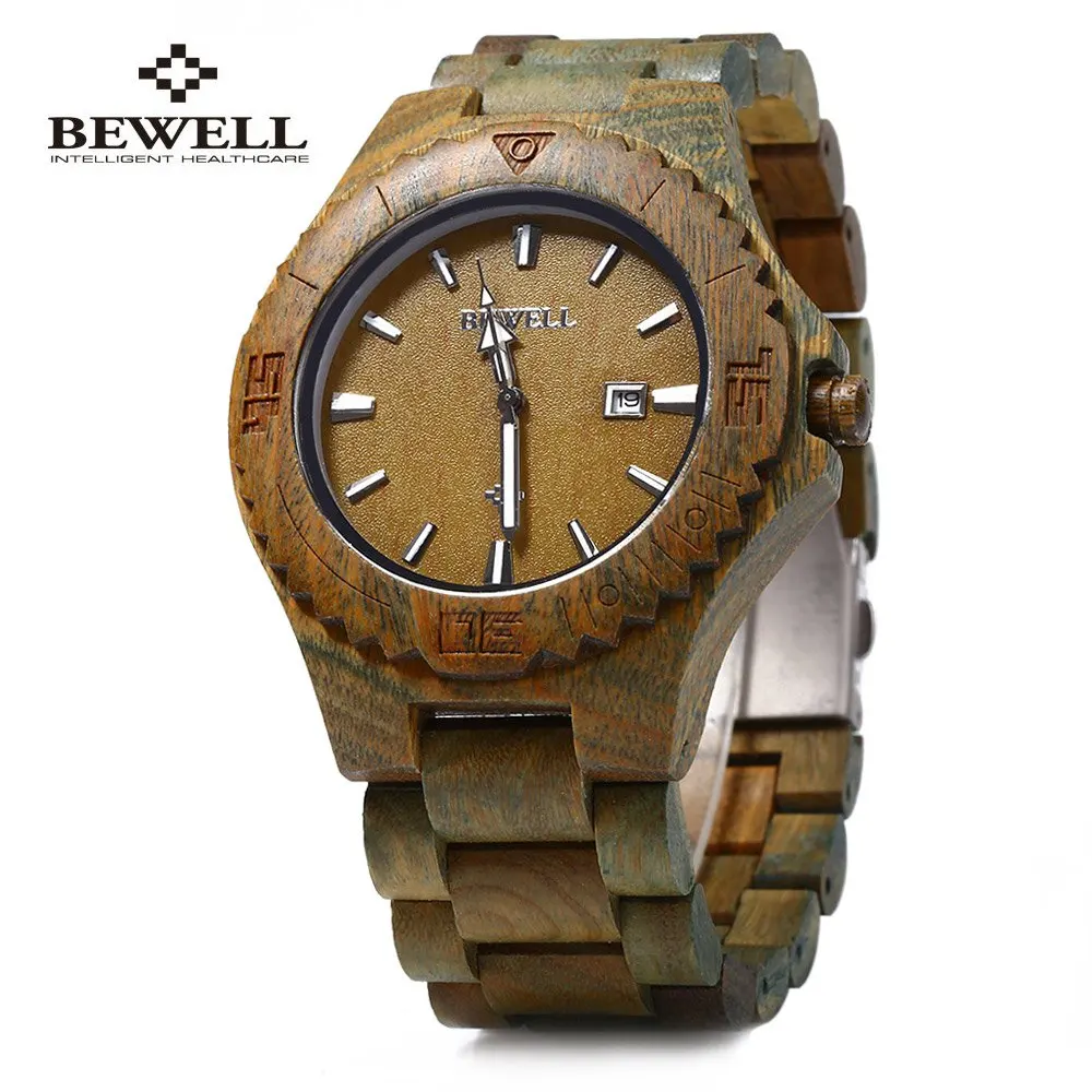 Bewell деревянные кварцевые часы для мужчин календарь светящиеся указатели водонепроницаемые нарядные часы сандаловое дерево relogio