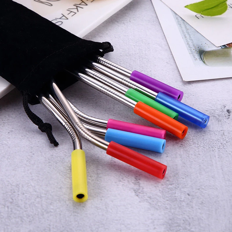

Colorful Straw Silicone Sleeve with Reusable Drinking Straw Bar Supplies Fashion Teeth Shockproof Stainless Steel Straw Hot