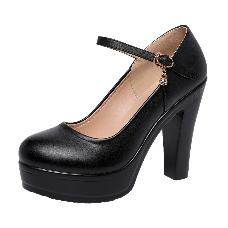 

Round head 12CM super high heel single shoes thick with large size 43 small size 32 professional work shoes female