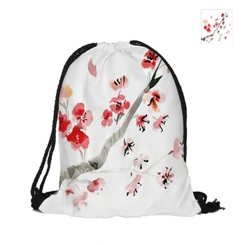 

Peach Blossom Printing Drawstring Backpack Fashion Polyester Bags For Women Men Child Pouch Backpacks