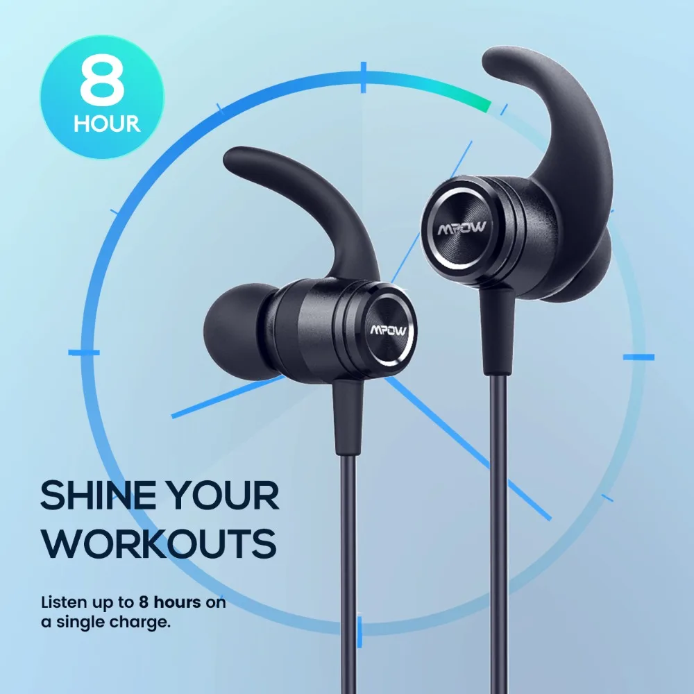 Mpow S10 IPX7 водонепроницаемые наушники вкладыши Спортивные Bluetooth 4 1 магнитные 8 часов