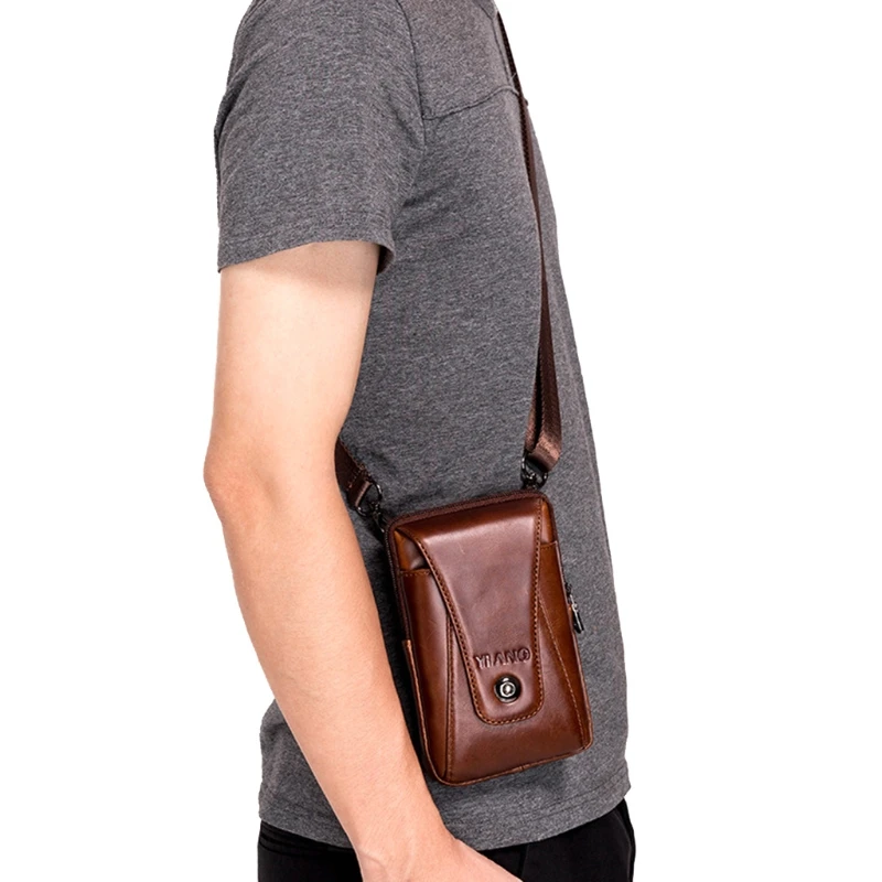 Новая Кожаная поясная сумка из воловьей кожи для мужчин, дорожная сумка через плечо для мобильного телефона, сумка-мешок через плечо, чехол