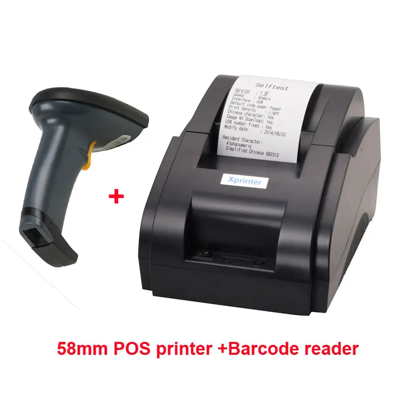 Kualitas Tinggi Barcode Scanner dan 58 Mm Printer USB Mini Printer Penerimaan Termal Portabel Printer Laser
