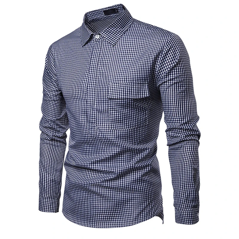 

MarKyi 2019 spring new big pocket men silk shirts long sleeve Eu size plaid casual dress shirts styles for men
