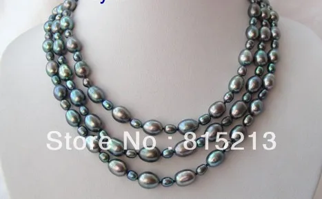 

FREE SHIPPING>>>@@ > N234 stunning stunning 3rows 12mm baroque black freshwater pearls necklace