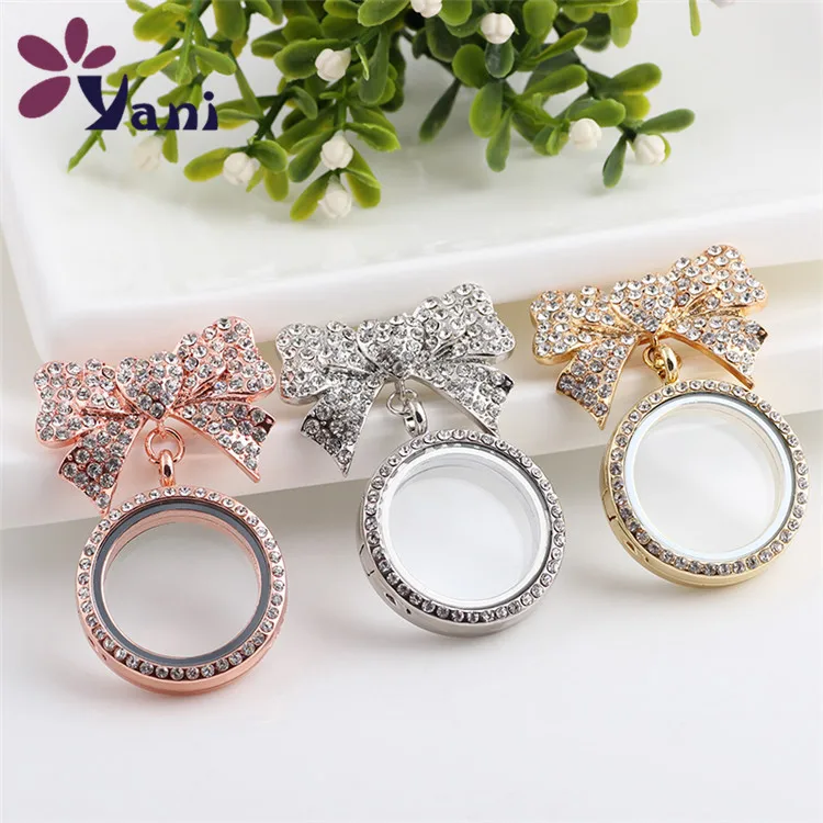 10PCS!! Fashion Rhinestone Locket Bowknot Brooch Crystal Floating