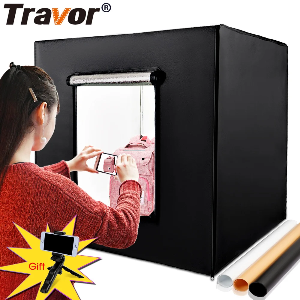 Ceny Travor 80*80cm 31.5 cal ściemniania Photo studio softbox lekki namiot + adapter ac + tła dla aparat telefoniczny DSLR biżuteria zabawki buta