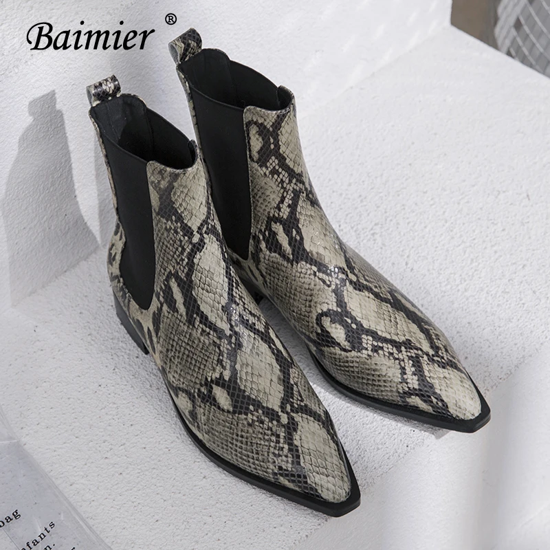 Ботильоны Baimier женские из лакированной кожи змеиная кожа низкий каблук