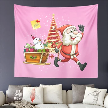 

Merry Christmas Gift Tapestry Pink Cartoon Santa Claus Print Wall Hanging Kids Bedroom Decor Wall Carpet Soft Thin Blanket