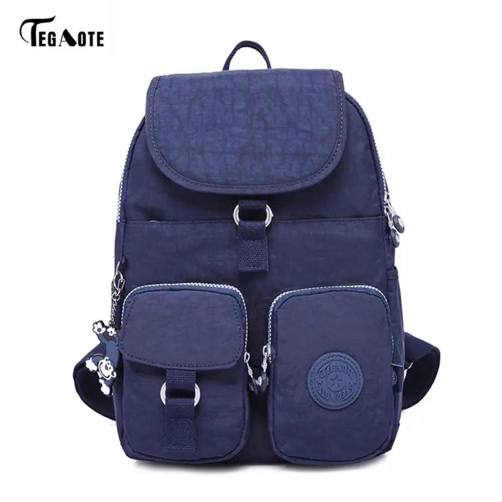 TEGAOTE, школьный рюкзак для девочек-подростков, Mochila, женские рюкзаки, Женский Одноцветный известный нейлоновый повседневный рюкзак для ноутбука, женский рюкзак - Цвет: Темно-синий