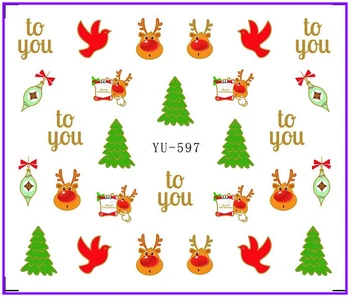 

Nail Sticker CHRISTMAS XMAS SANTA CLAUSE SNOW MAN DEERS Water Transfers Stickers Nail Decals Stickers Water YU597-608