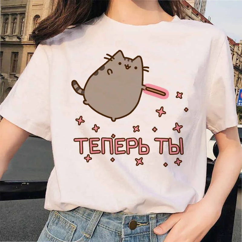 Cute Pusheen Cat Graphic Women's T-Shirt - Kawaii Cartoon Fashion Tee