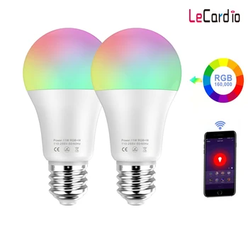 

11W Smart LED Bulb Wifi RGB White Timing Function Dimmable LED Lamp 110V Compatible with Amazon Alexa/Google Home Assistant 2PC