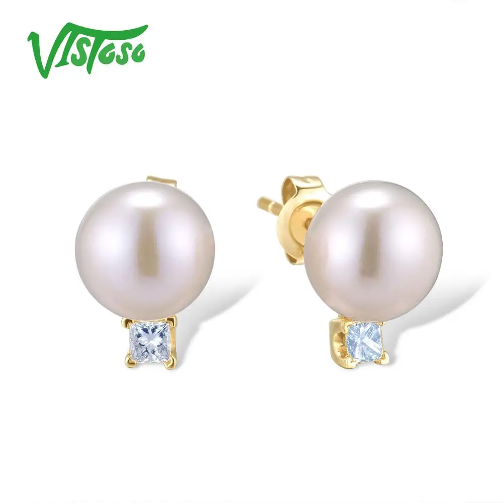 Женские серьги из желтого золота VISTOSO Pure 14 к 585 пробы со сверкающими бриллиантами