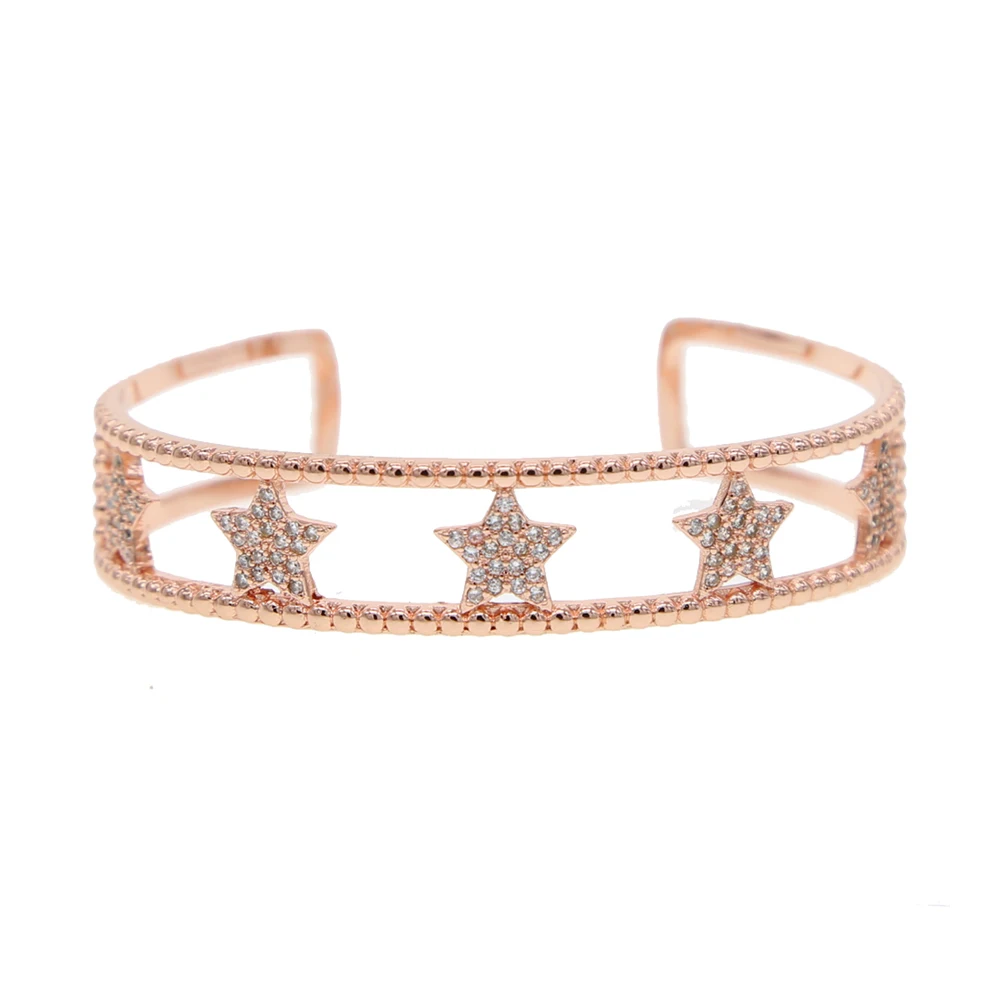 Полые звезды Выгравированная манжета браслет для женщин Рождественский подарок Открытый регулируемый cz звезда браслет тренд