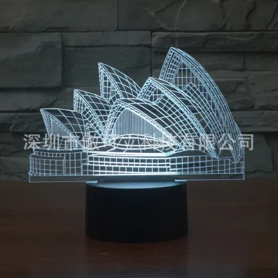 Горячий Новый 7 видов цветов Изменение 3D свет bulbing Сиднейский оперный театр Иллюзия Светодиодная лампа творческий фигурку игрушки