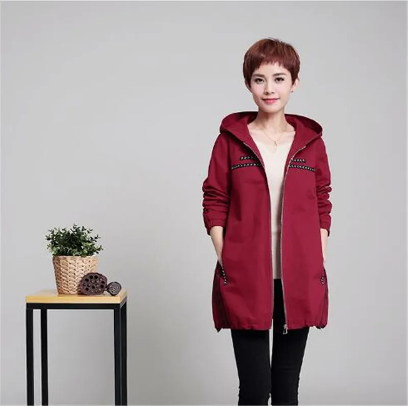 Capuche 2018 Femmes Taille Jqnzhnl Européenne Personnes Âgées army Automne Moyen bordeaux Khaki Manteau Green Occasionnel navy Printemps Long Blue De Grande Mode As69 Veste lJKcTF1