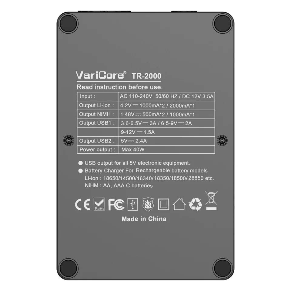 VariCore V20i V10 U4 TR2000 18650 26650 18350 16340 18500 25500 17500 никель-металл-гидридного 1,2 V AA/AAA зарядное напряжение на выходе 5 в smart 3,7 V зарядное устройство для батареи