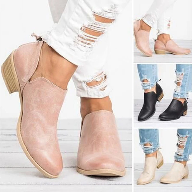 

2019 Chic Spring Women Shoes Retro Ankle Boots Female Block Mid Heels Casual Botas Mujer Booties Feminina Plus Size 43