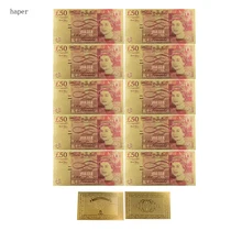 50 фунтов 24 к 999,9 Золото Цвет покрытия Коллекционная Золотая банкнота британская валюта нормальные деньги Металлические ремесла Коллекция