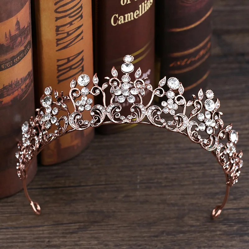 

Vintage Luxury Crystal Women Diadem Rose Gold Rhinestone Crown And Tiara Wedding Headband Bridal Hairband For Bride Hair Jewelry