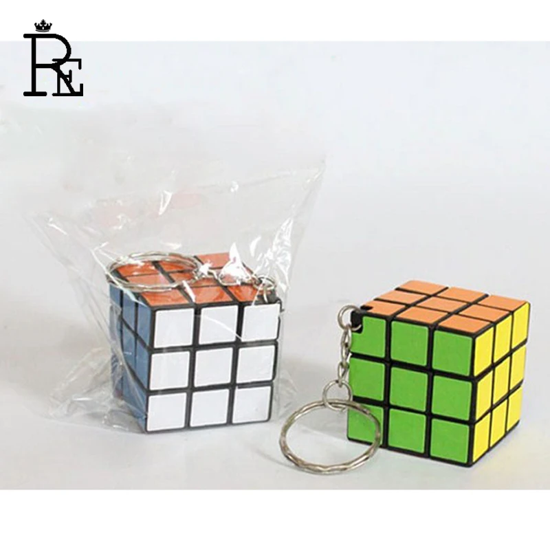RE 100pcs/lot Resin 3*3*3cm Speed Puzzle Magic Cube Keychain Hoder Baby Education Keyring For