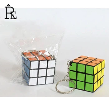 

RE 100pcs/lot Resin 3*3*3cm Speed Puzzle Magic Cube Keychain Hoder Baby Education Keyring For Adult Relieve Stress Gift