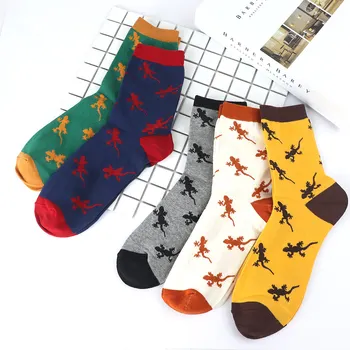 

Cartoon Lizard Animal Design Cotton Socks Men Jacquard Novelty Gecko Embroidery Breathable Casual Sock Autumn Winter Sock