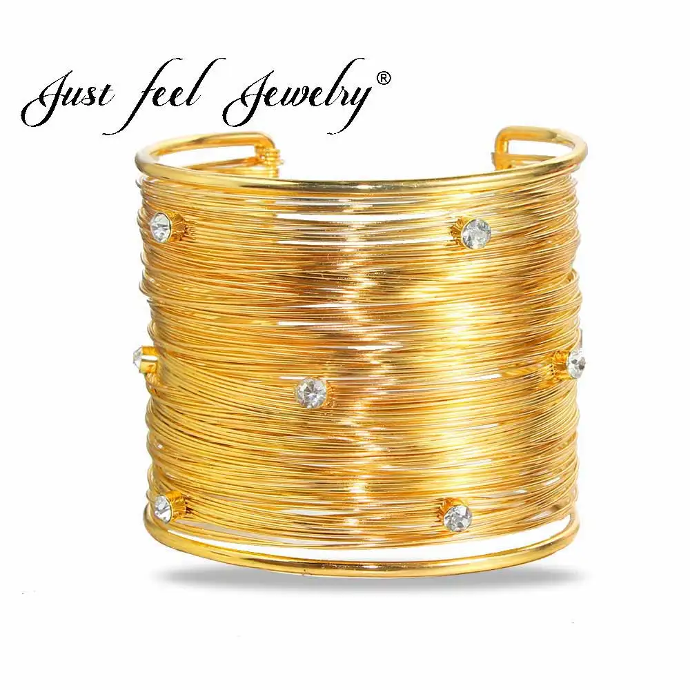 Широкие золотые цветные браслеты Браслеты Открытый незамкнутый браслет с кристаллами Шарм Мода Геометрические Ювелирные изделия Подарки Дубай Ближний Восток - Окраска металла: GD