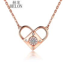 HELON Three Unique Style Natural SI/H Diamonds Lock Heart Necklace Pendant Engagement Wedding Fine Jewelry Solid 18K Rose Gold