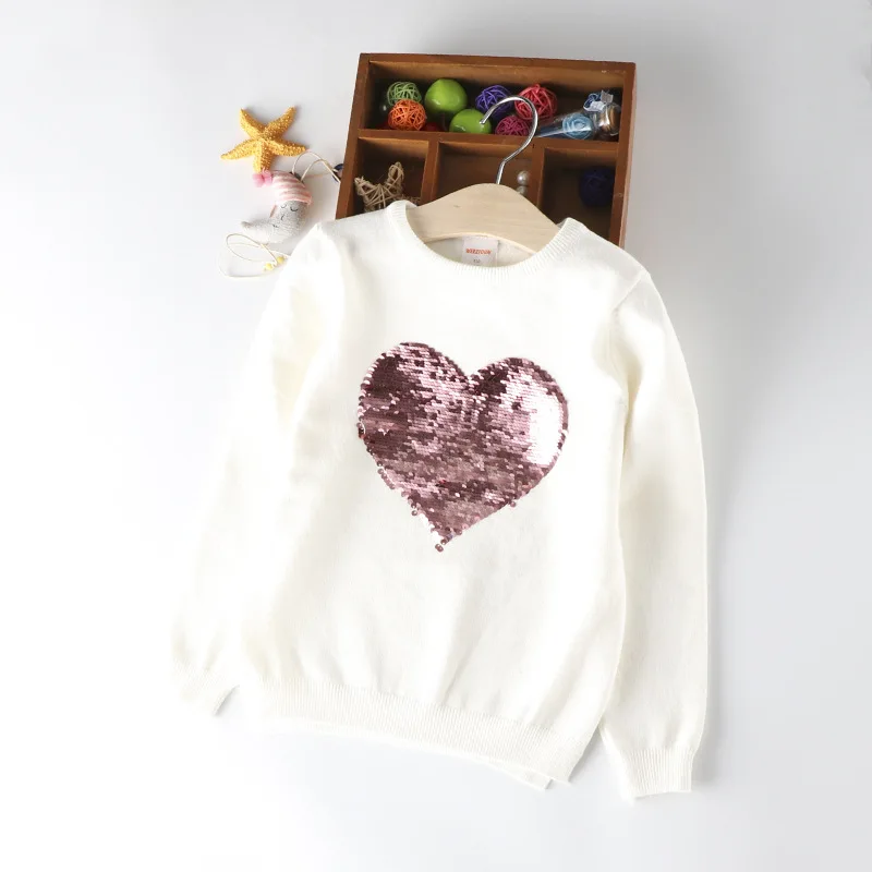 Осенний свитер для маленьких девочек, розовый детский свитер с длинными рукавами и блестками, детская одежда на весну, W1822630 - Цвет: Белый