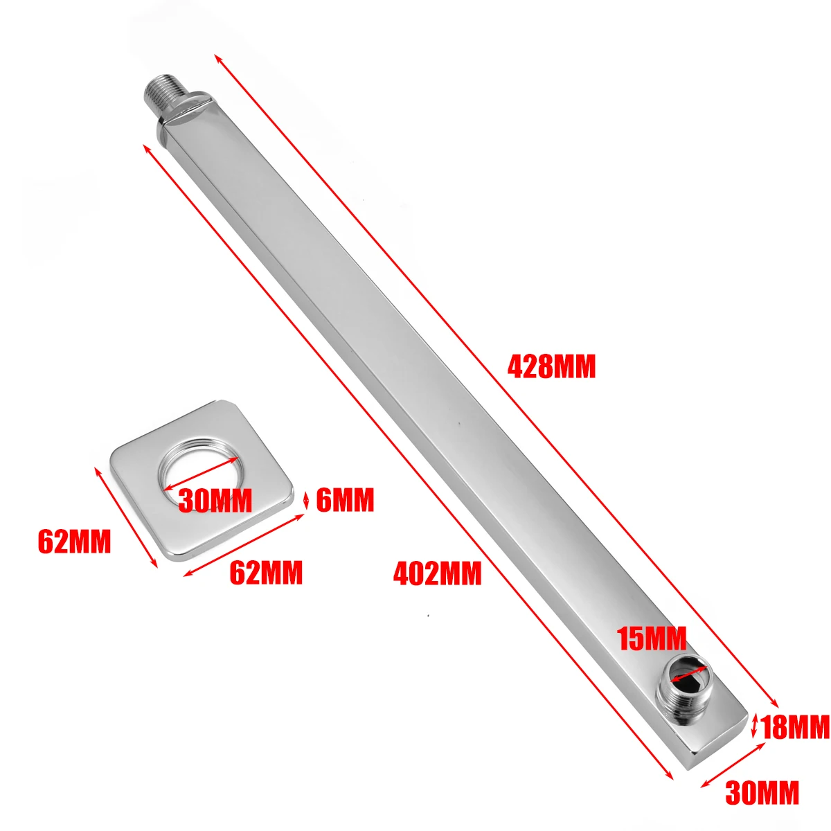 40cm 16" Chrome Wall Mounted Rainfall Shower Head Holder Bar Extension