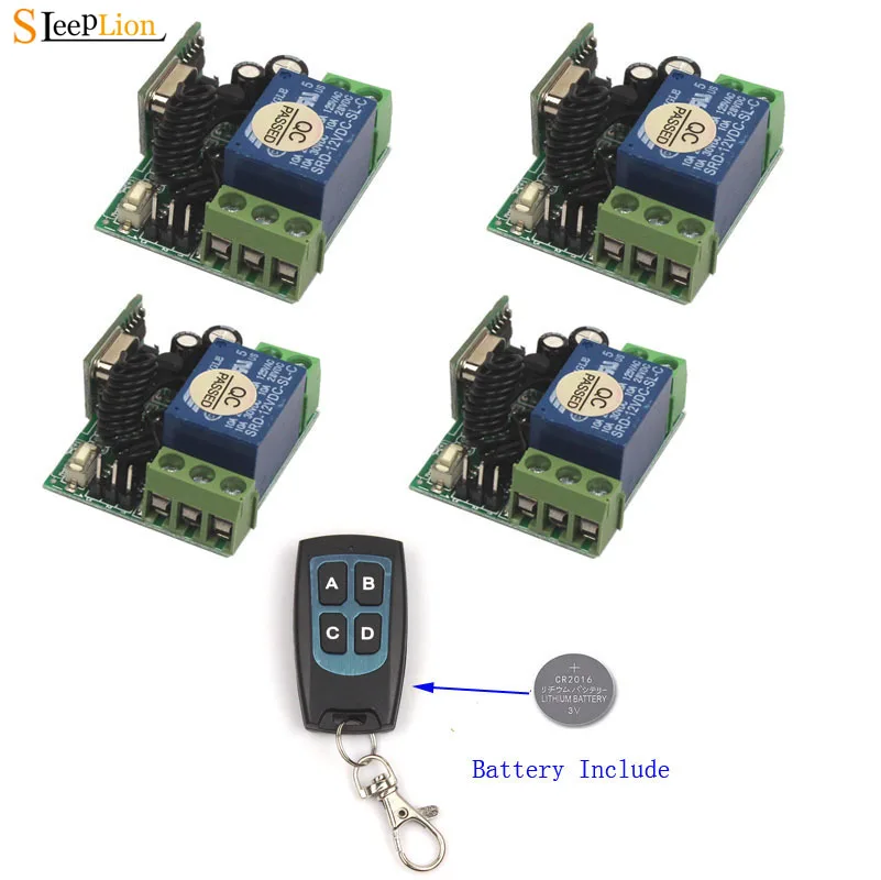 

Sleeplion DC 12V 1CH Mini Wireless RF Remote Control Light Switch 10A Relay Output Radio Receiver Module+Transmitter 315/433MHz