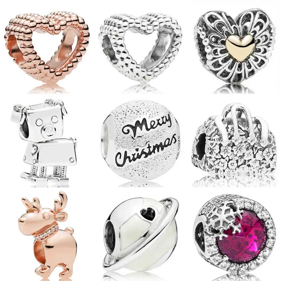 

Rose Beaded Heart Bobby Bot Dog Merry Christmas Snowball Reindeer Charms Fit Pandora Bracelet 925 Sterling Silver Bead Jewelry